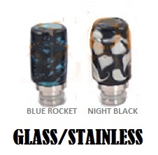 Glass & Stainless Hybrid 510 Drip Tip - BLUE ROCKET ( NIGHT BLACK v detaile )